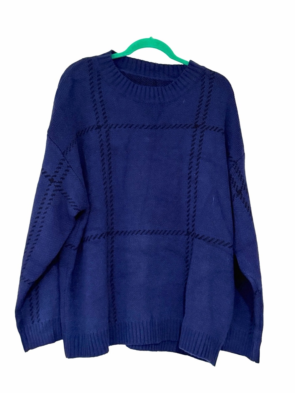 SHEIN Curve Navy Blue and Black Plaid Crewneck Sweater 3XL Plus Size 18